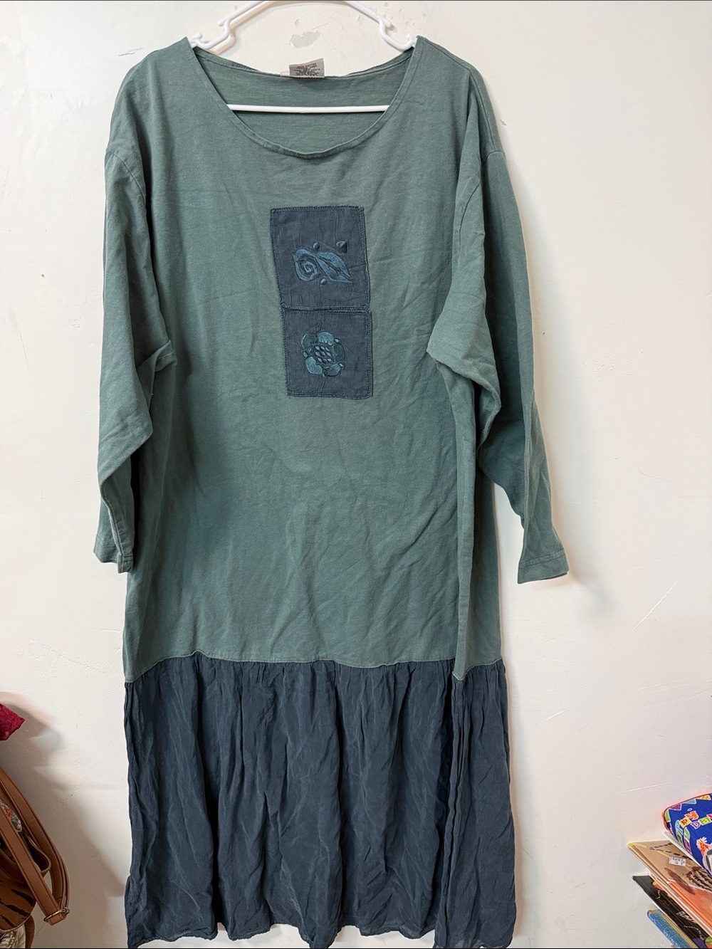 Johnny Was Two-Tone Sage and Charcoal Long Sleeve Maxi Dress vintage